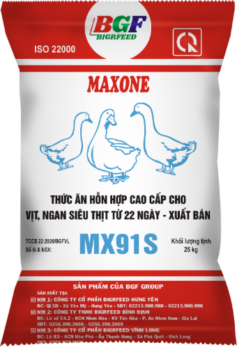 Bao bì MAXONE MX91S — Vịt, ngan siêu thịt từ 22 ngày – xuất bán
